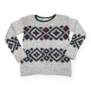 Zara Diamond Knit Sweater Kids 11-12 Gray Black Red